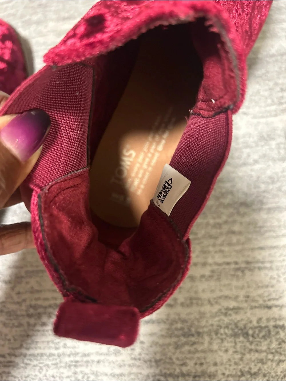 Toms Women's Velvet Ankle Boots in Deep Burgundy